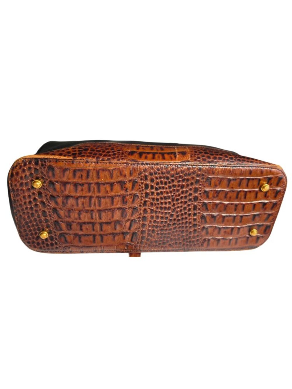 Vintage Brahmin 1992 Black Leather Brown Croc Embossed Satchel Crossbody Bag - Picture 6 of 12